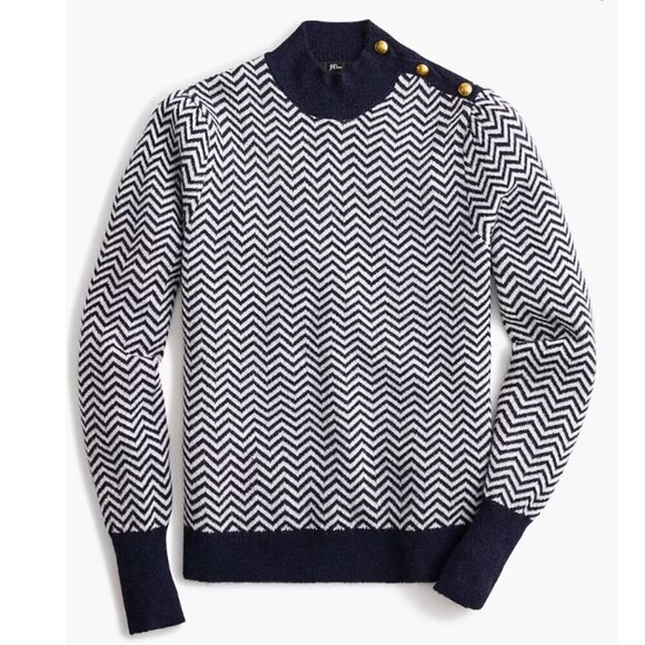 J. Crew Button-detail Mockneck Sweater in Herringbone, XS - Picture 1 of 15